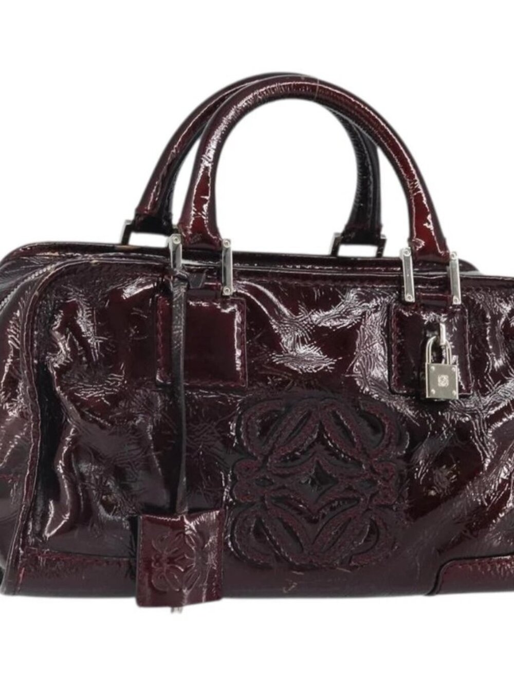 LOEWE Anagram Amazonas Hand Bag Patent leather Silver Purple Auth bs33035 - Picture 2 of 16